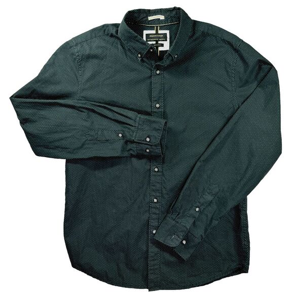 Denim & Flower‎ Shirt Mens Small Ricky Singh Dress Black Polka Dot Modern Casual - Picture 1 of 11